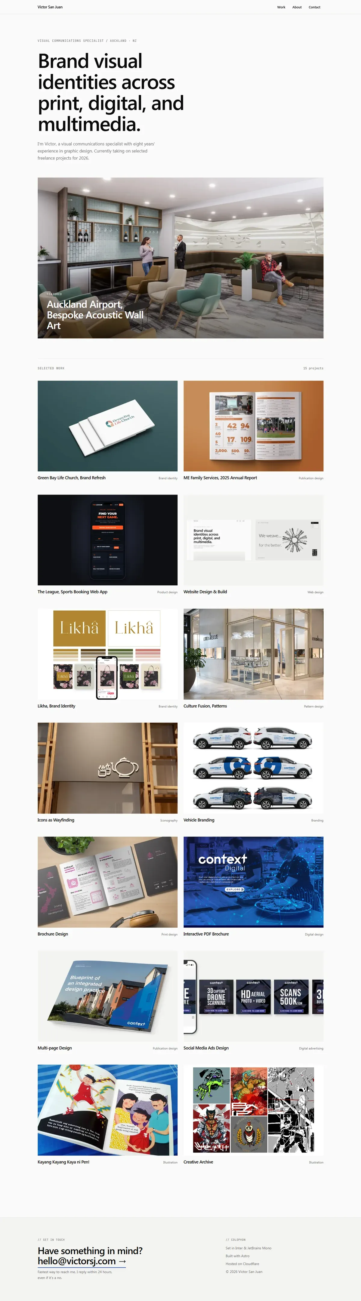 Full-page scroll of victorsj.com, an editorial design portfolio.